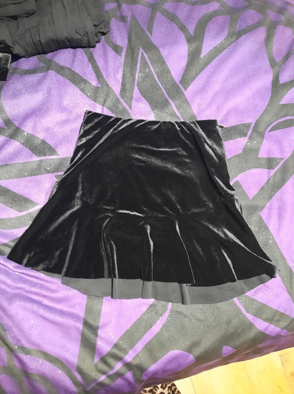 Ardene Black Velvet Flared Skater Skirt